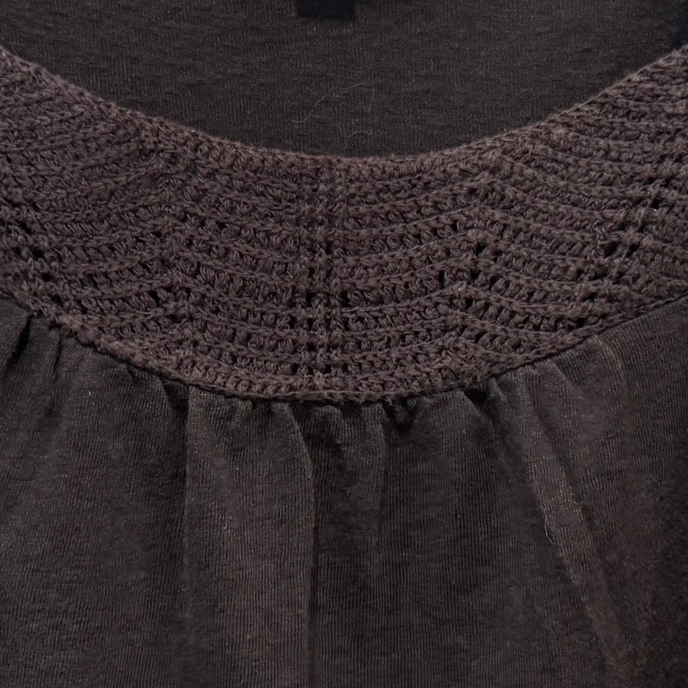 LOFT Black Women's Blouse with Smocked Square Knit Neckline Bohemian Size XL - Picture 3 of 7